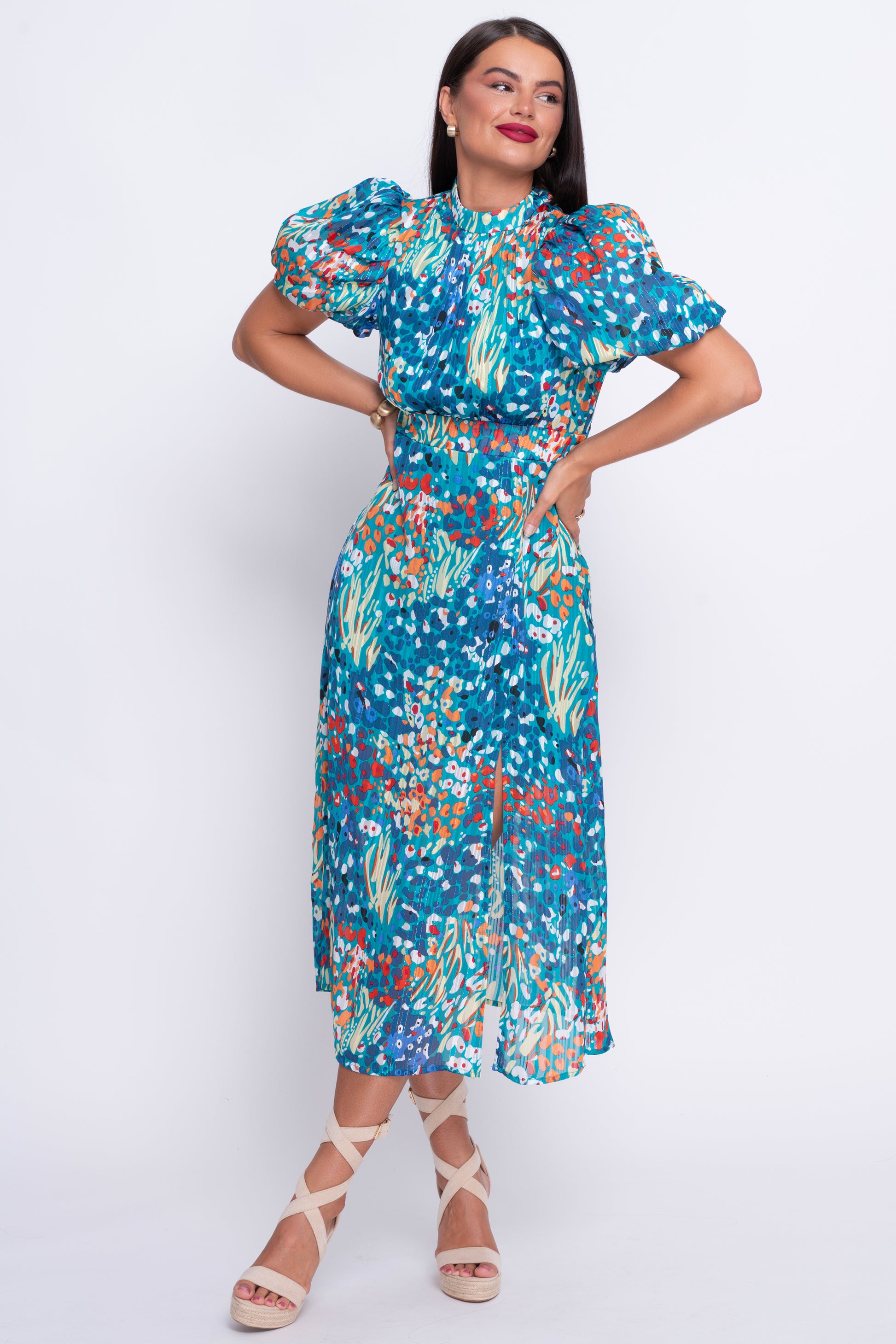 Lilith puff sleeve midi dress