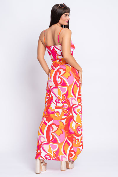 Mia pink and orange retro print maxi dress