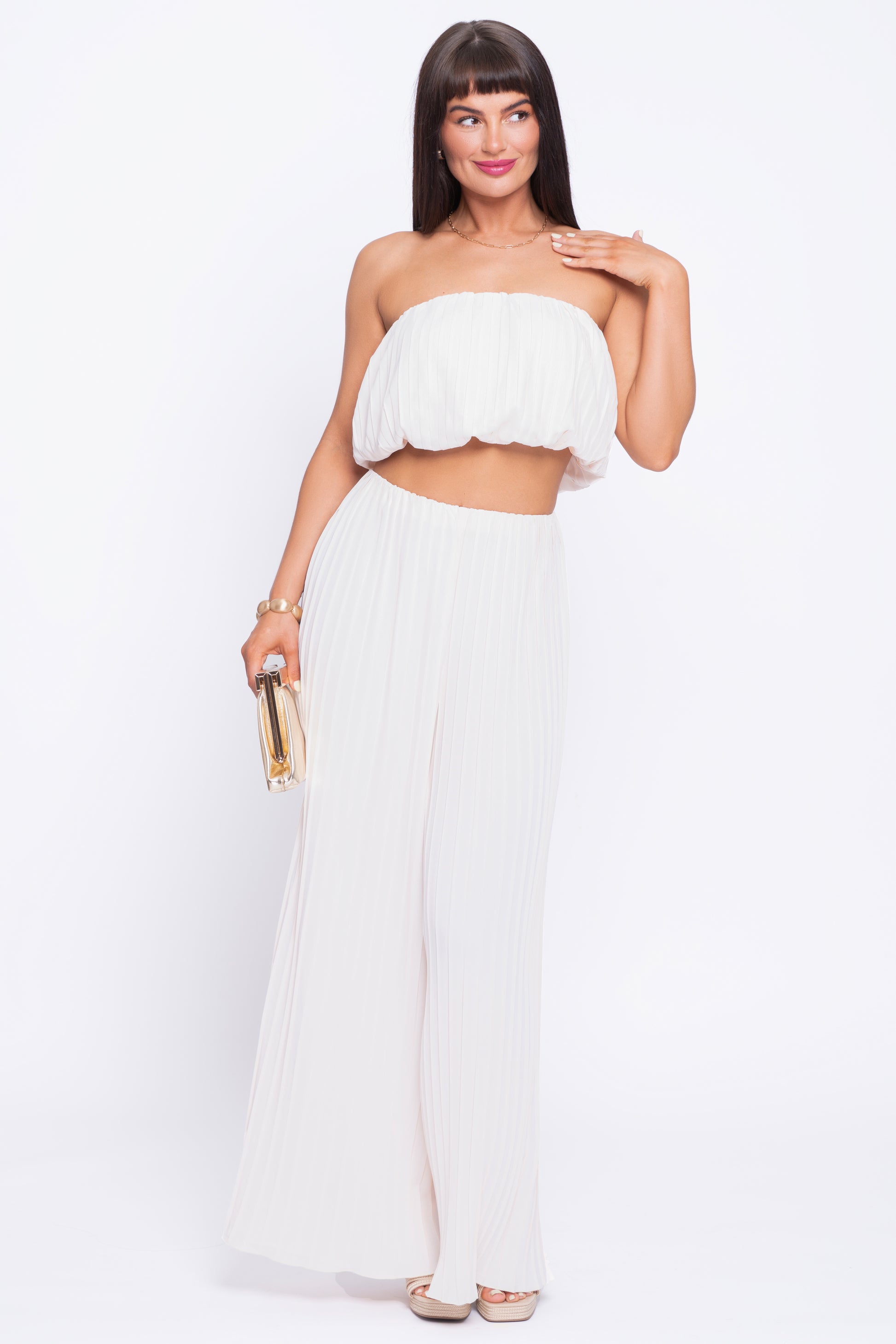 Raphaella cream pleated trouser and top set