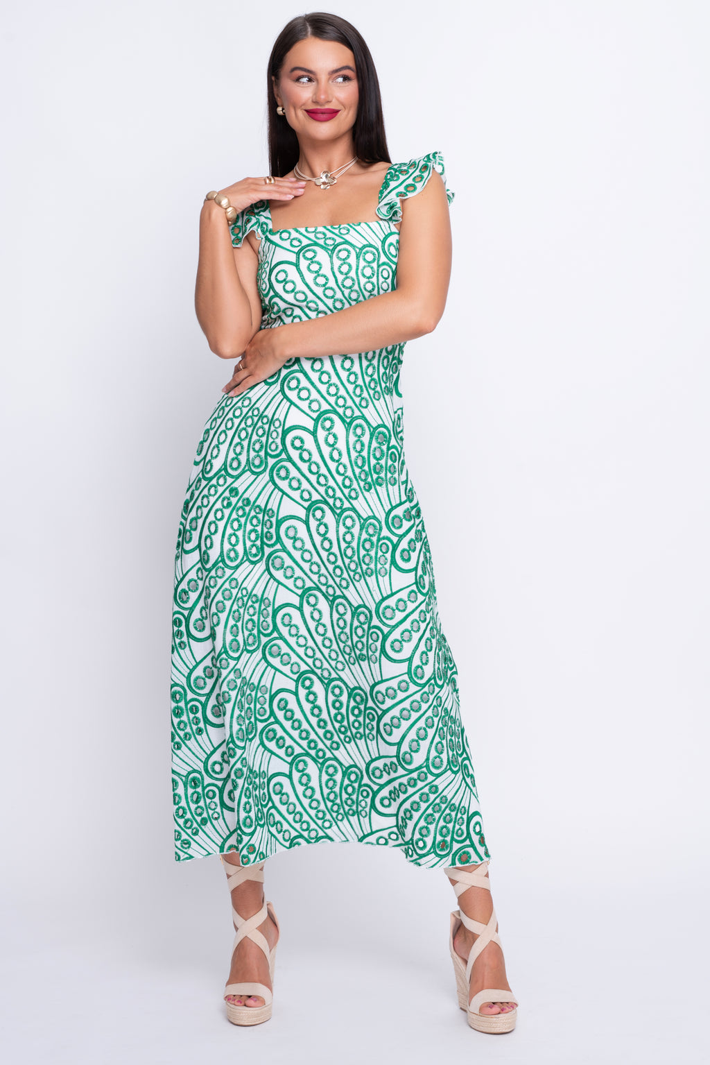 Orla green broderie anglaise midi dress