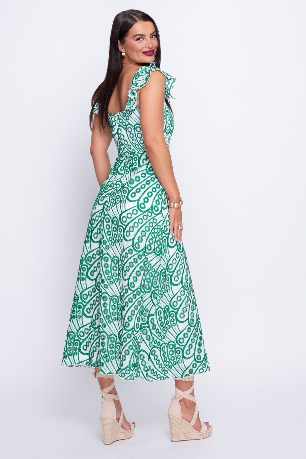 Orla green broderie anglaise midi dress