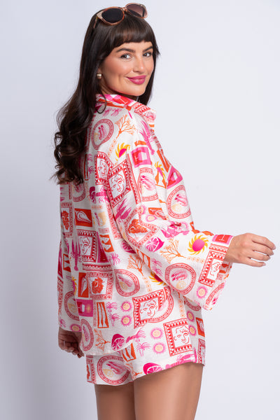 Mosaic pink print silk shirt