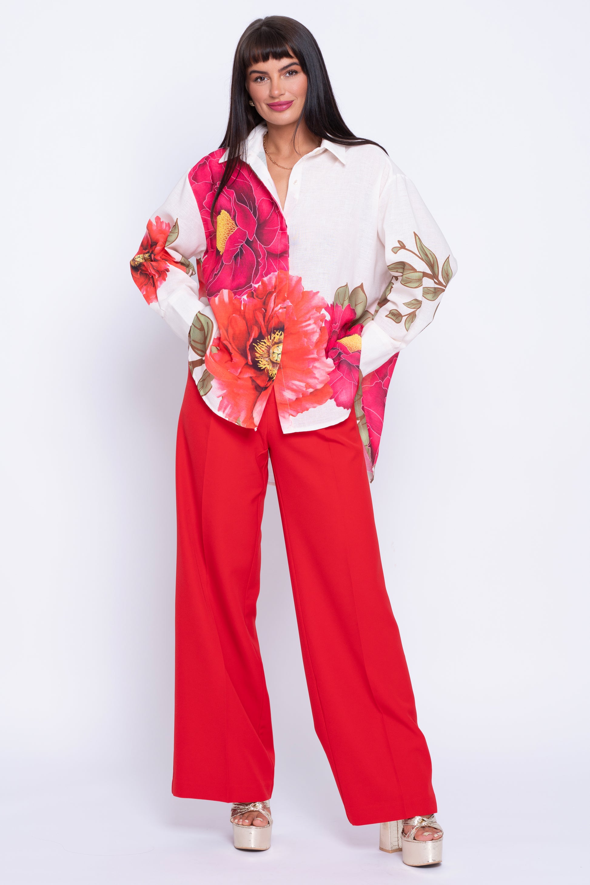 Peony - multicolour flower pattern shirt