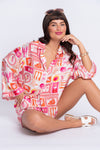 Mosaic pink print silk shirt