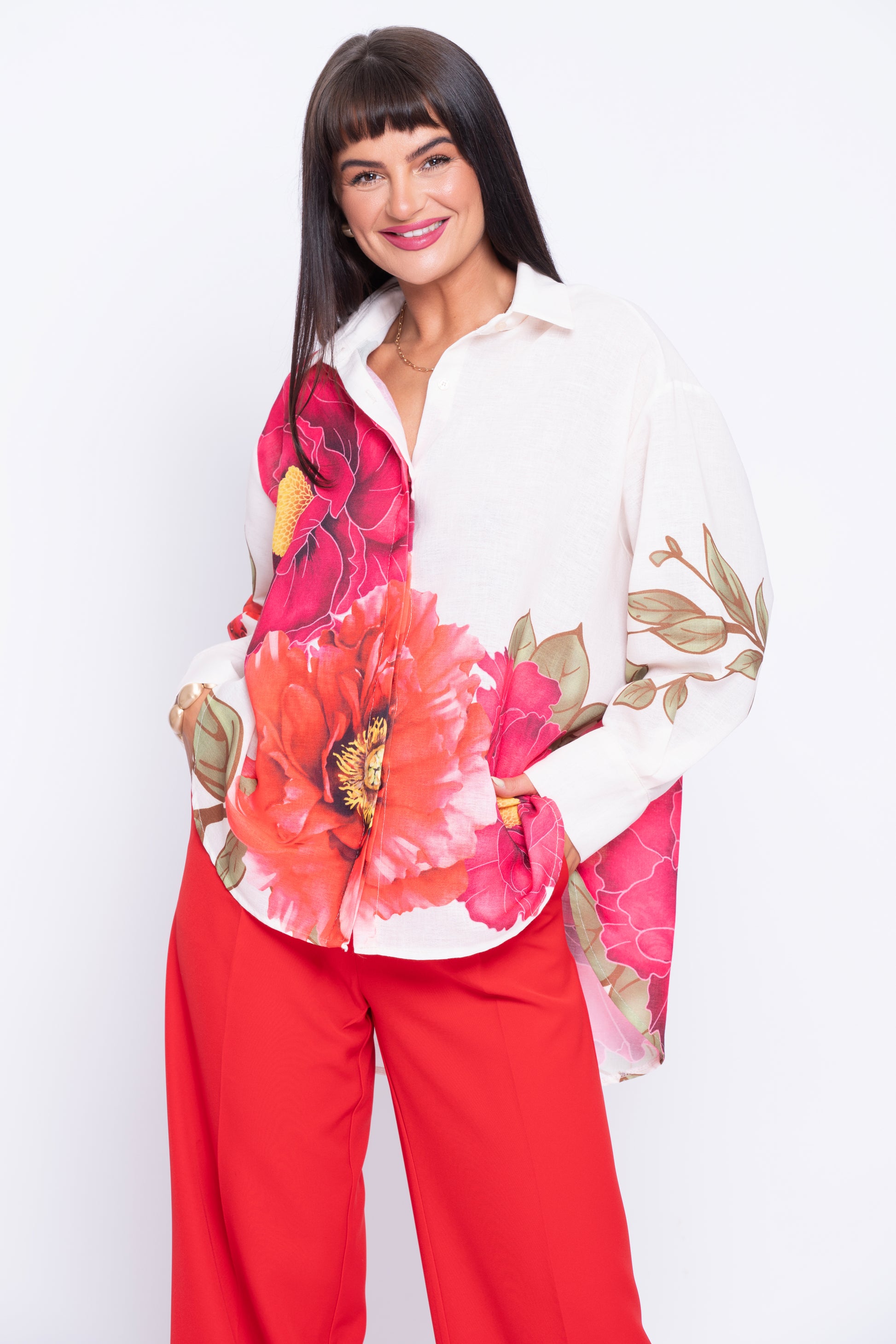 Peony - multicolour flower pattern shirt