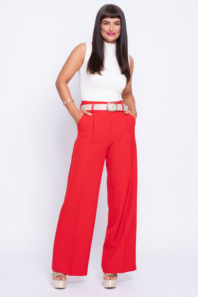 Carmen red tailored wide leg trousers