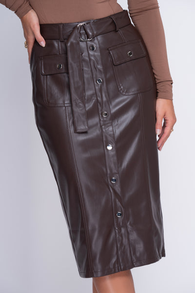 Bourne Brown Pleather Midi Skirt