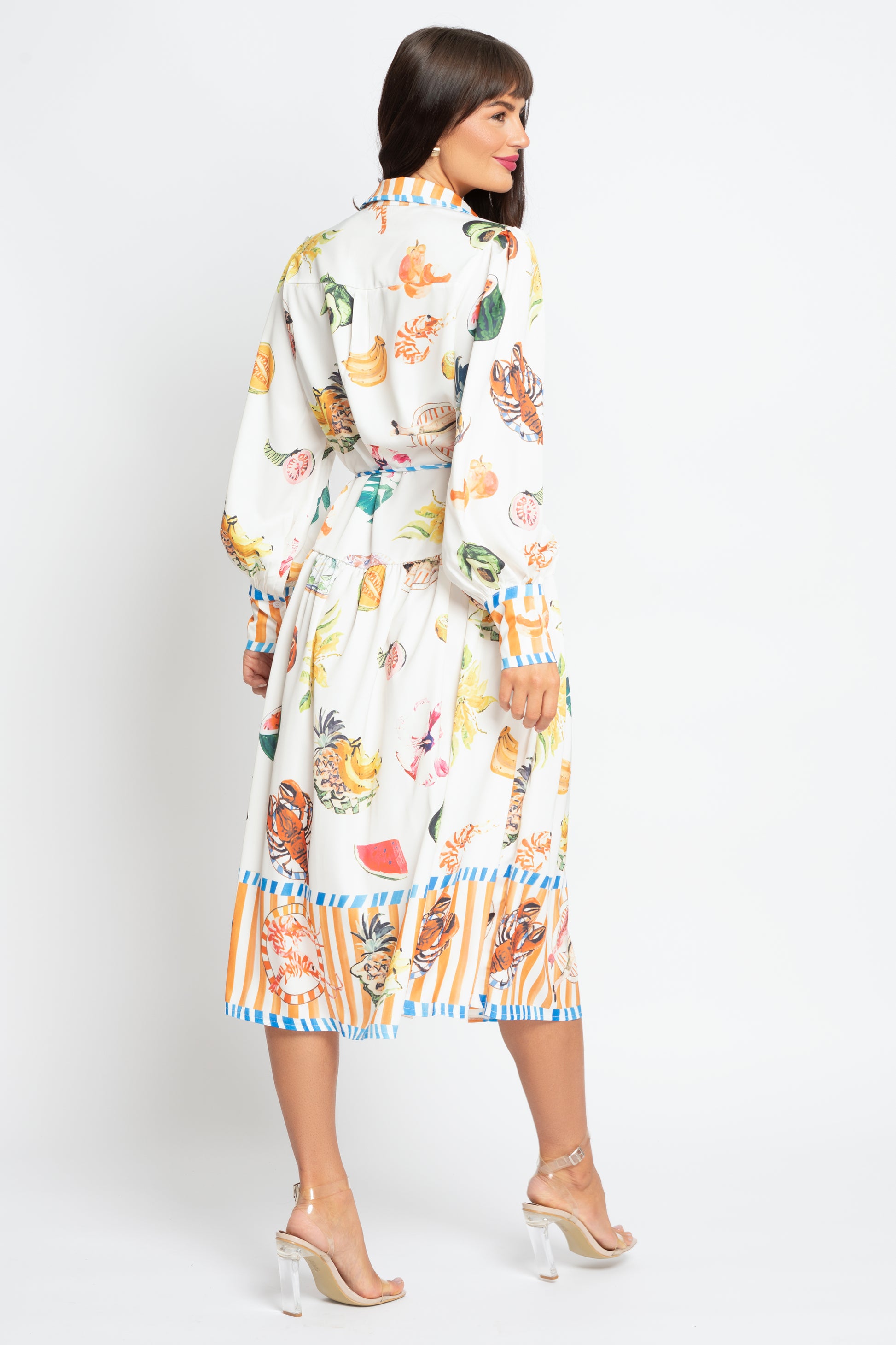 Tutti Frutti cream multi print midi dress