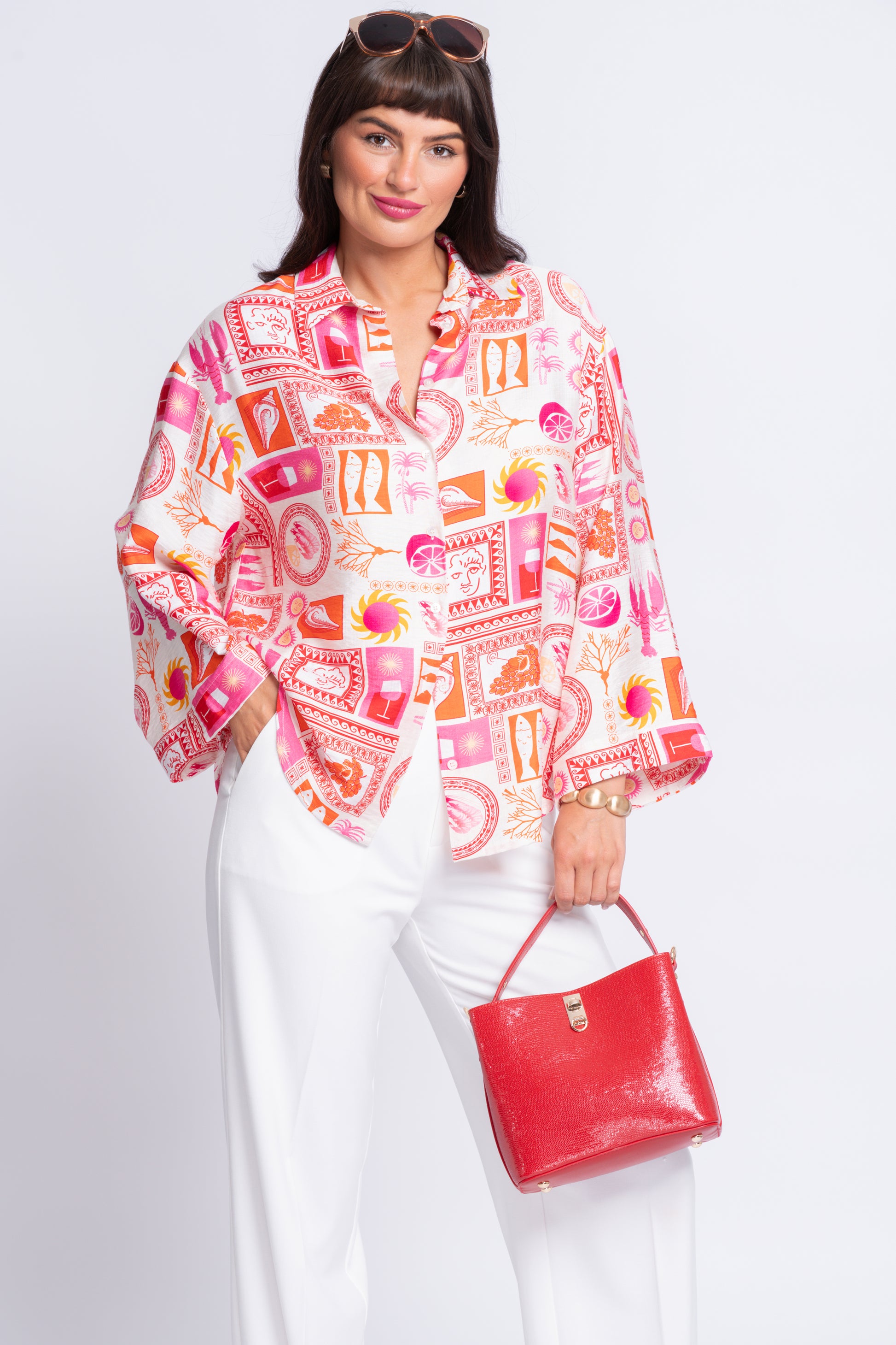 Mosaic pink print silk shirt