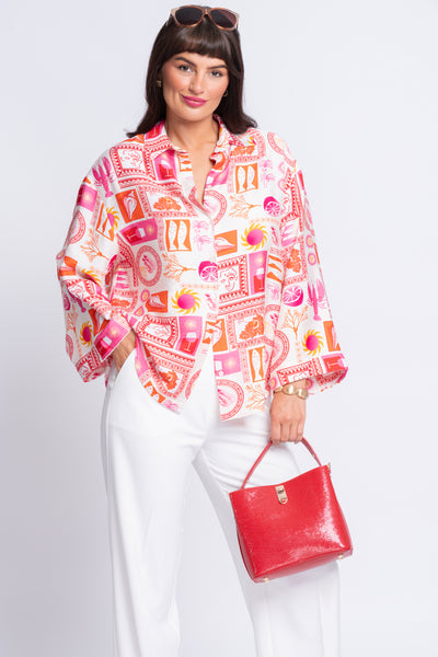 Mosaic pink print silk shirt