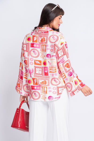 Mosaic pink print silk shirt