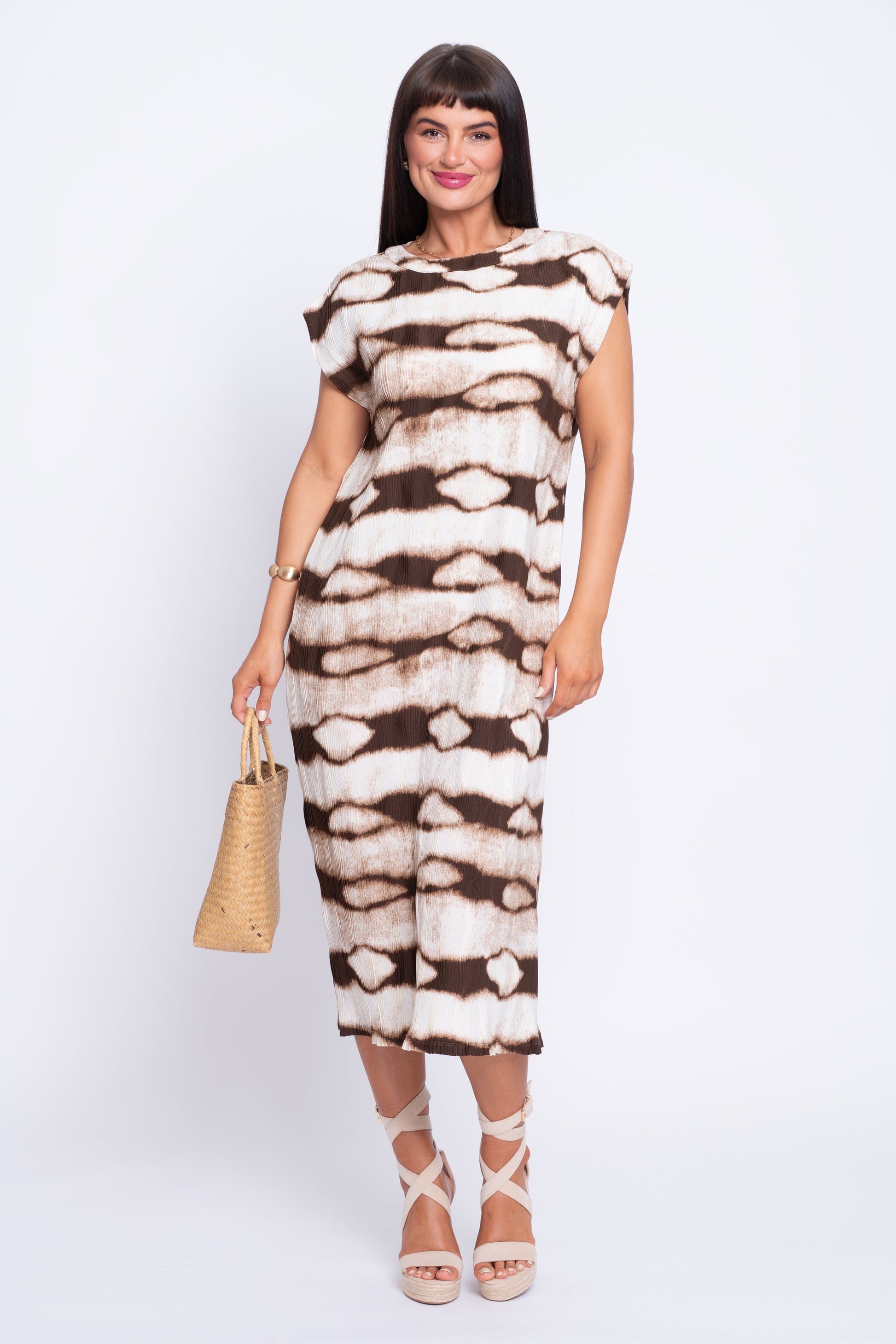 Felicia brown and cream midi shift dress