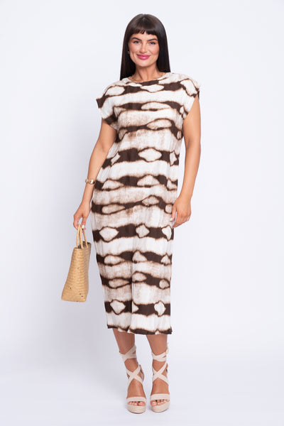 Felicia brown and cream midi shift dress
