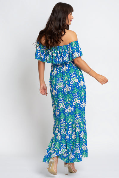 Aztec print off shoulder maxi dress