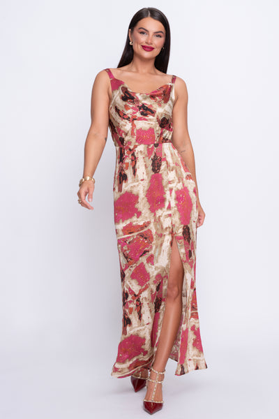 Harper abstract cowl neck slip maxi dress