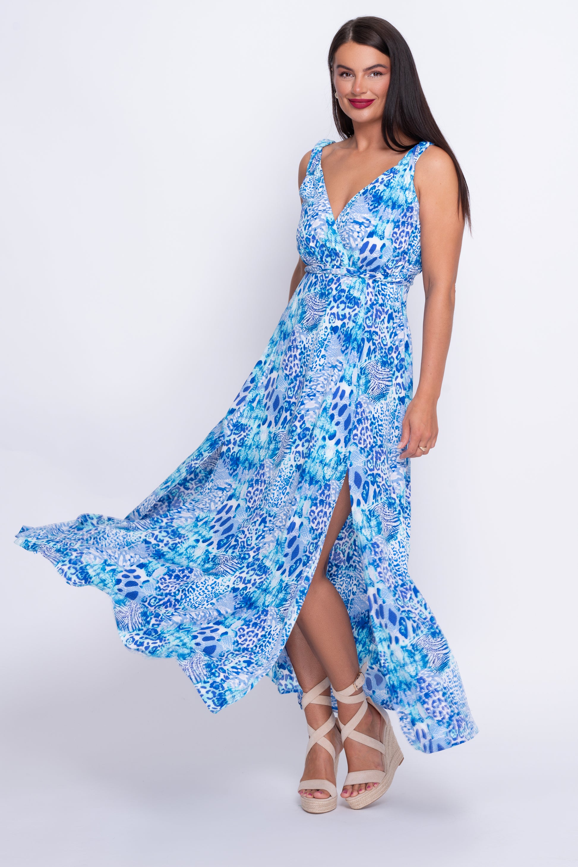 Roma blue animal print maxi dress
