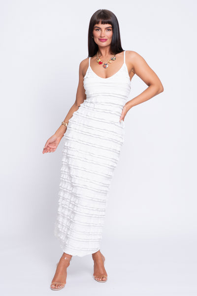 Verte de Terre stretch off white midi dress
