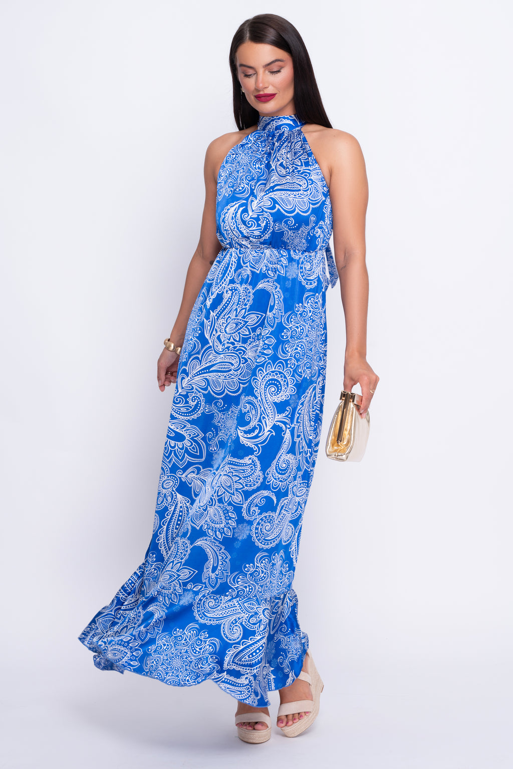 Paloma blue halter neck maxi dress