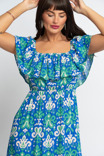 Aztec print off shoulder maxi dress