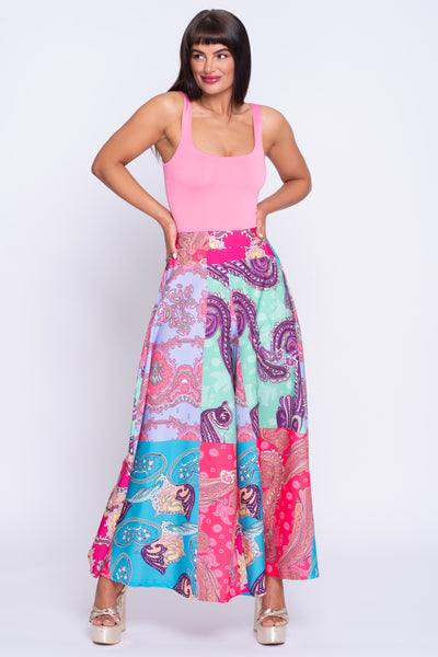 Retro pink multi print culottes