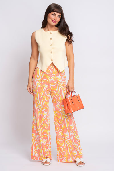 Funky orange and yellow retro print trousers