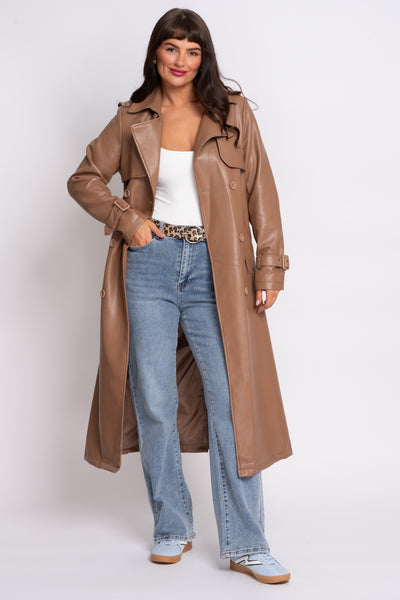 Kaffe Tan Pleather Trench Coat