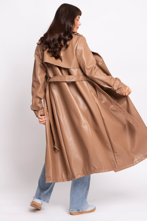 Kaffe Tan Pleather Trench Coat