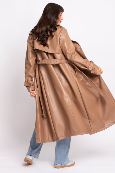 Kaffe Tan Pleather Trench Coat