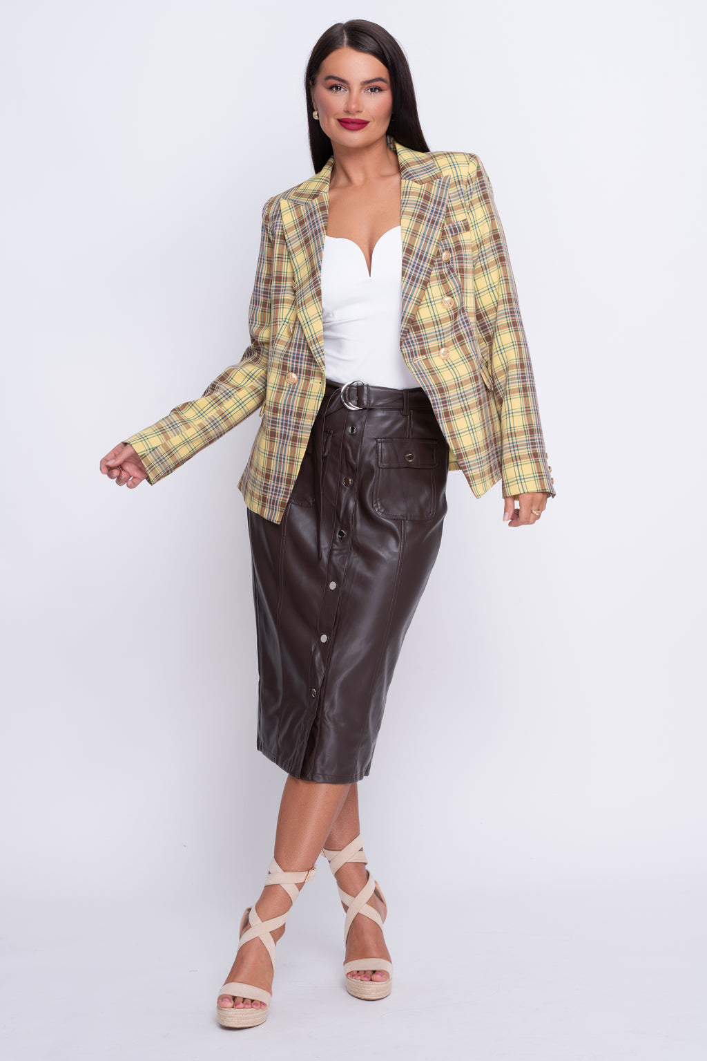 Bourne Brown Pleather Midi Skirt