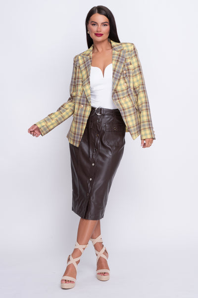 Bourne Brown Pleather Midi Skirt