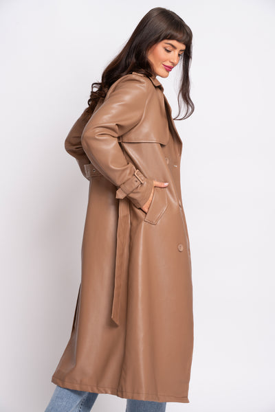 Kaffe Tan Pleather Trench Coat