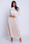 Julie Louise cream satin pleated midi skirt