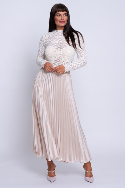 Julie Louise cream satin pleated midi skirt
