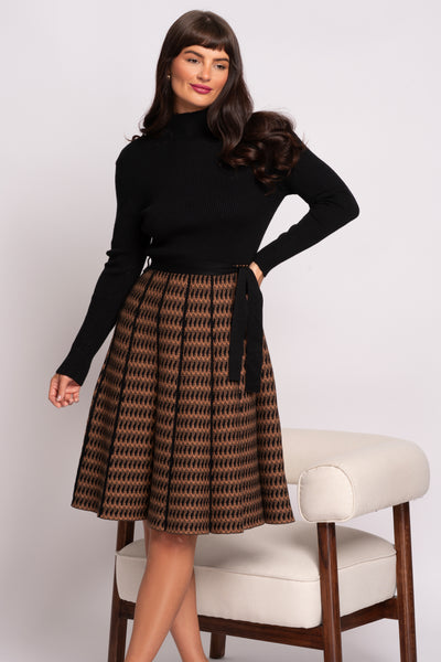Meredith black and tan knitted dress