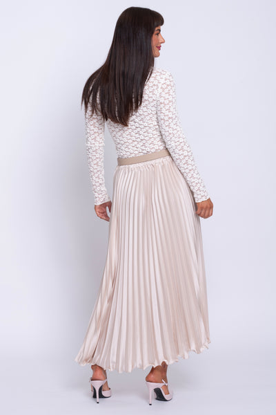 Julie Louise cream satin pleated midi skirt