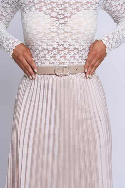 Julie Louise cream satin pleated midi skirt