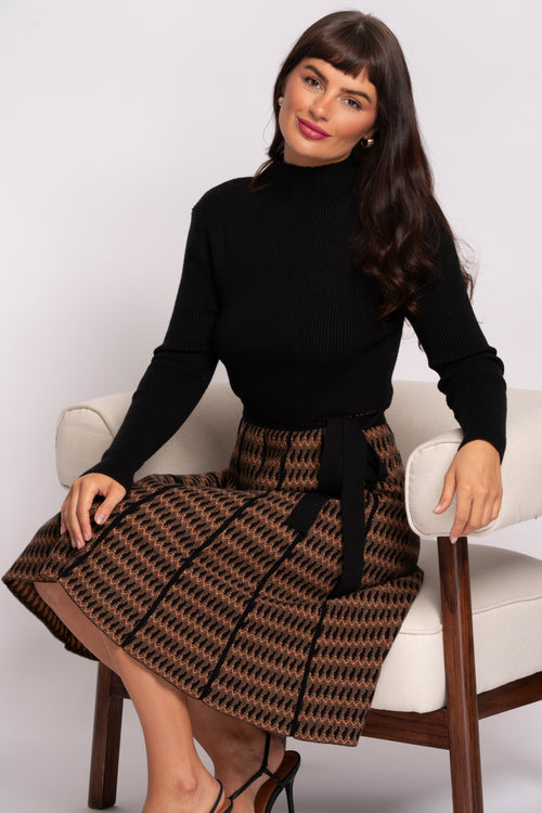 Meredith black and tan knitted dress