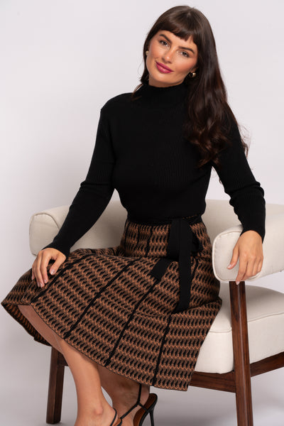 Meredith black and tan knitted dress