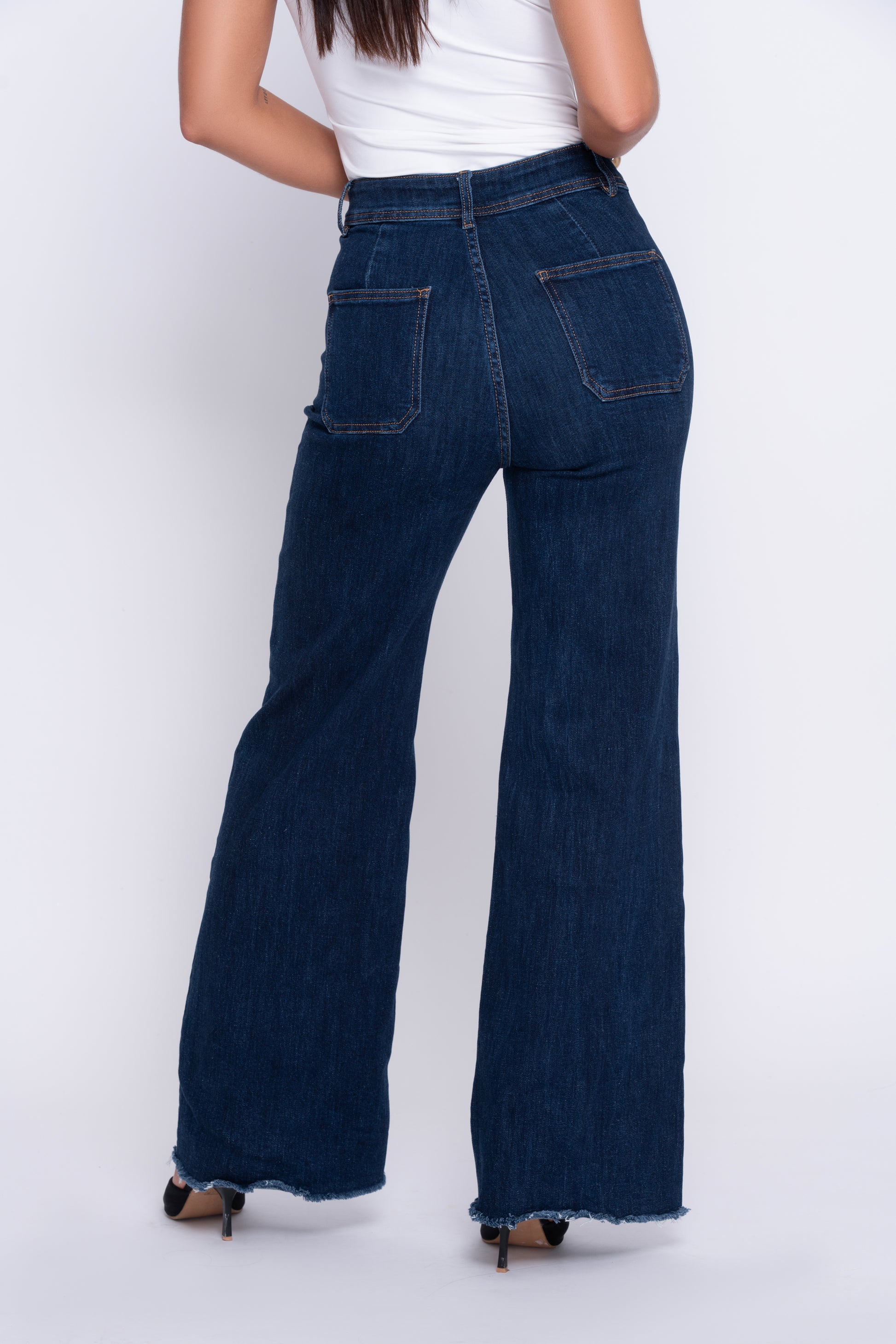 Evie Dark Blue High Rise Wide Leg Stretch Jeans