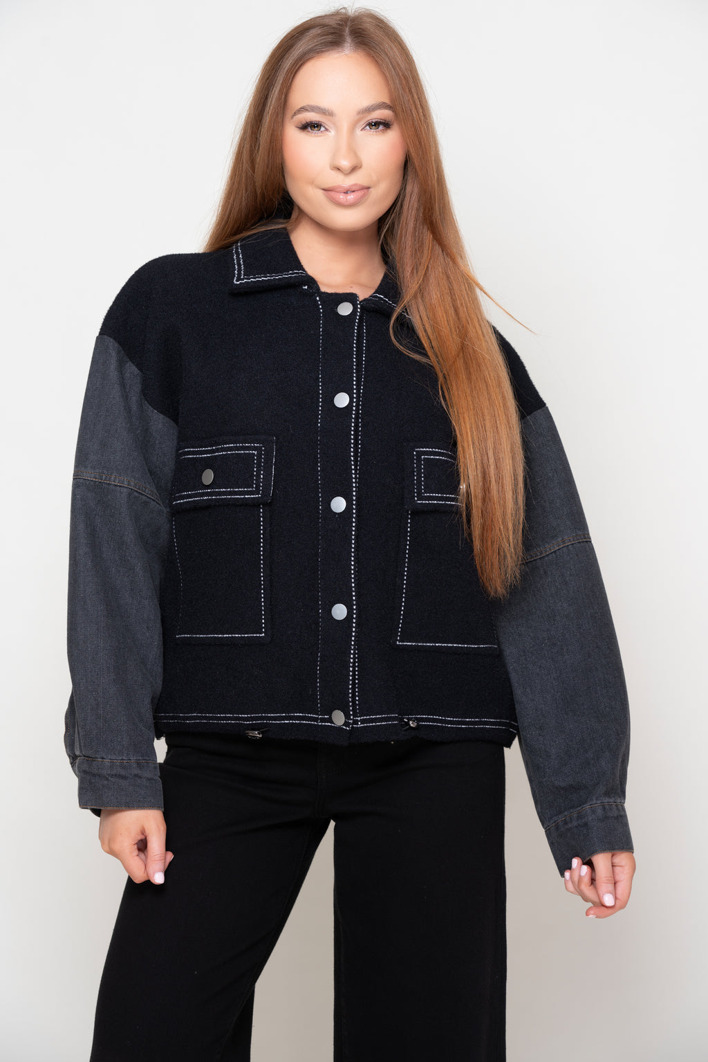 Ebony Jacket With Denim Sleeves