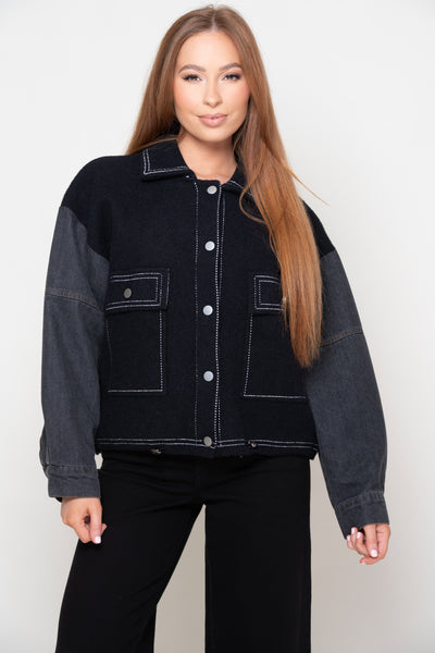 Ebony Jacket With Denim Sleeves