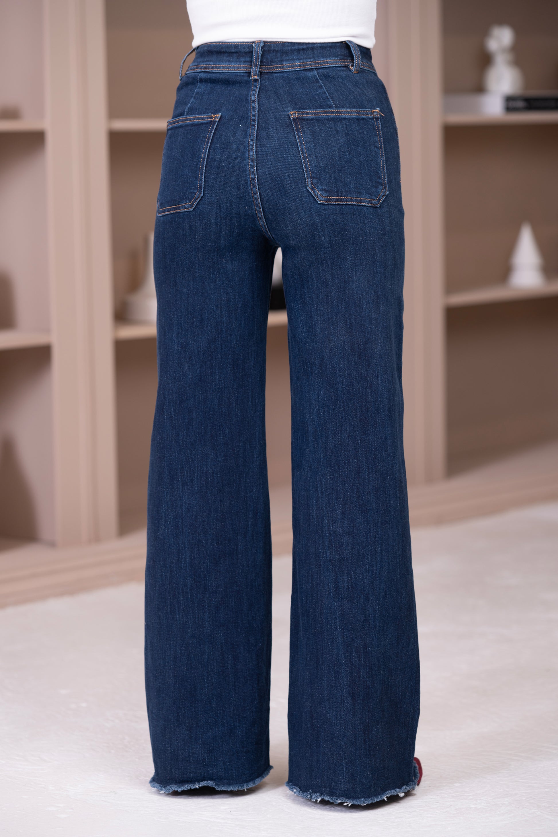 Evie Dark Blue High Rise Wide Leg Stretch Jeans