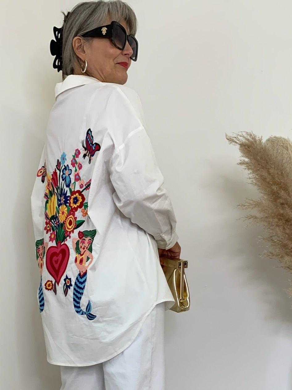 Sirena white shirt with mermaid embroidery