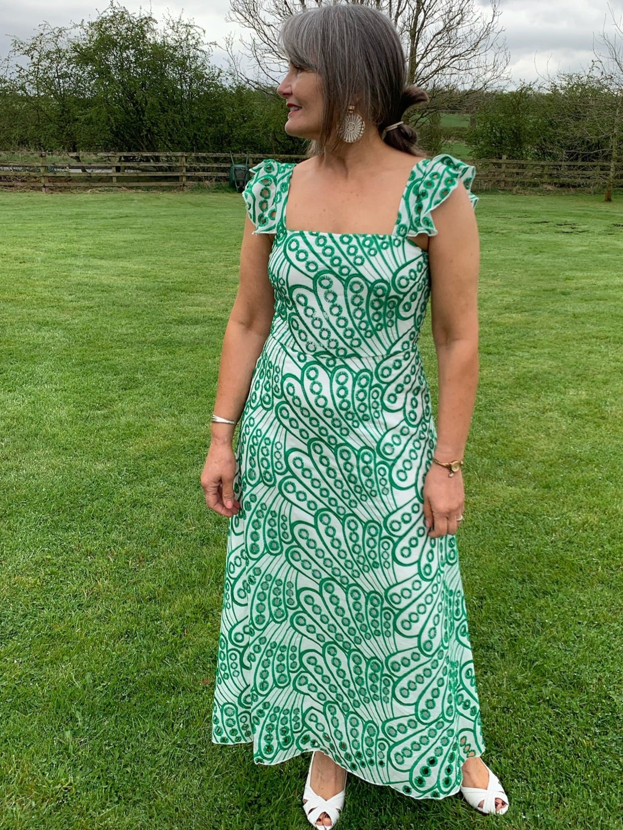 Orla green broderie anglaise midi dress