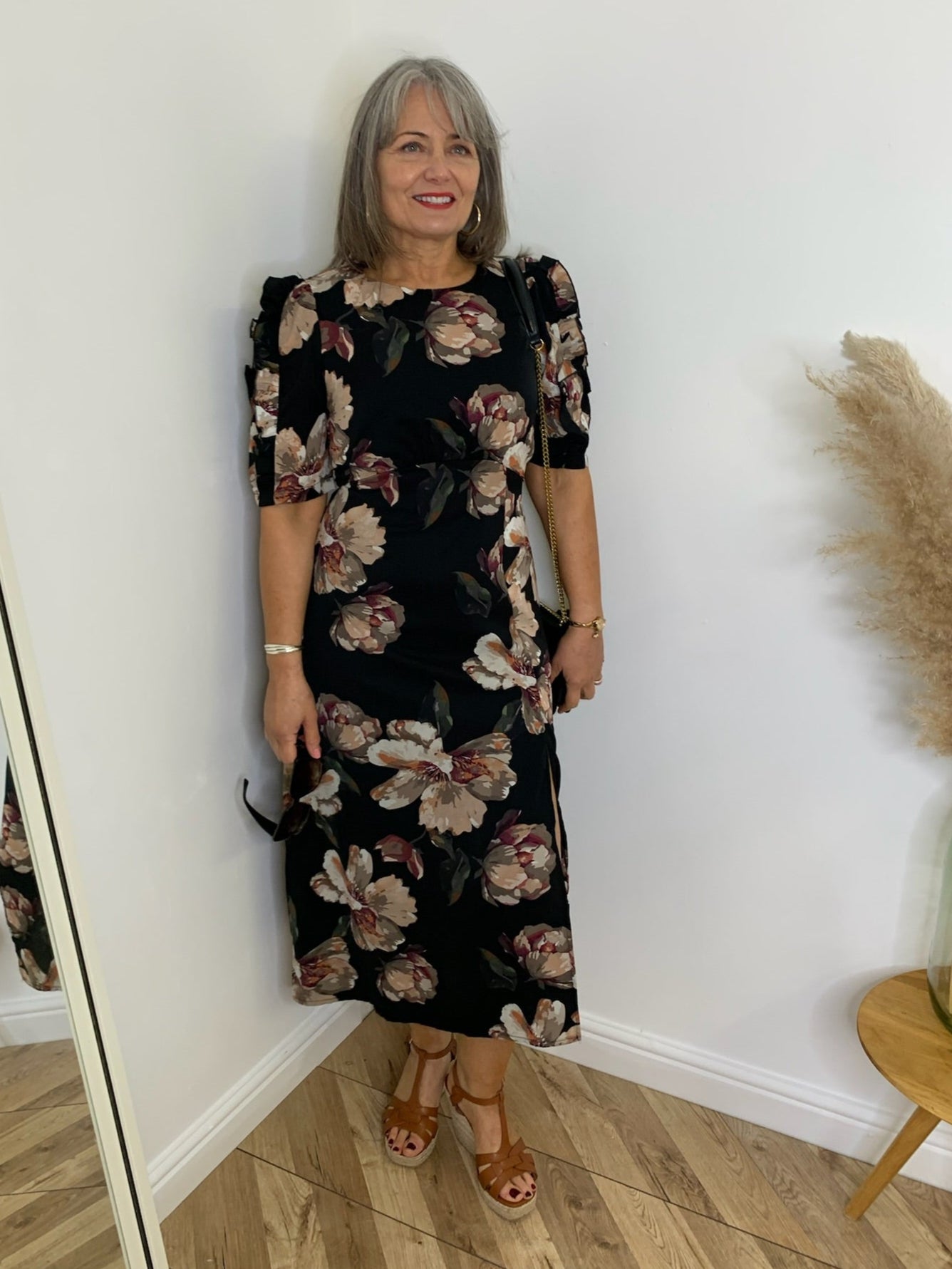 Samira black floral midi dress