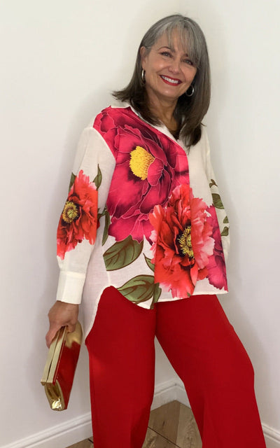 Peony - multicolour flower pattern shirt