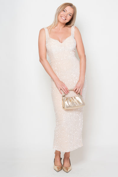 Jasmine Cream Velvet Sequin Midi Dress