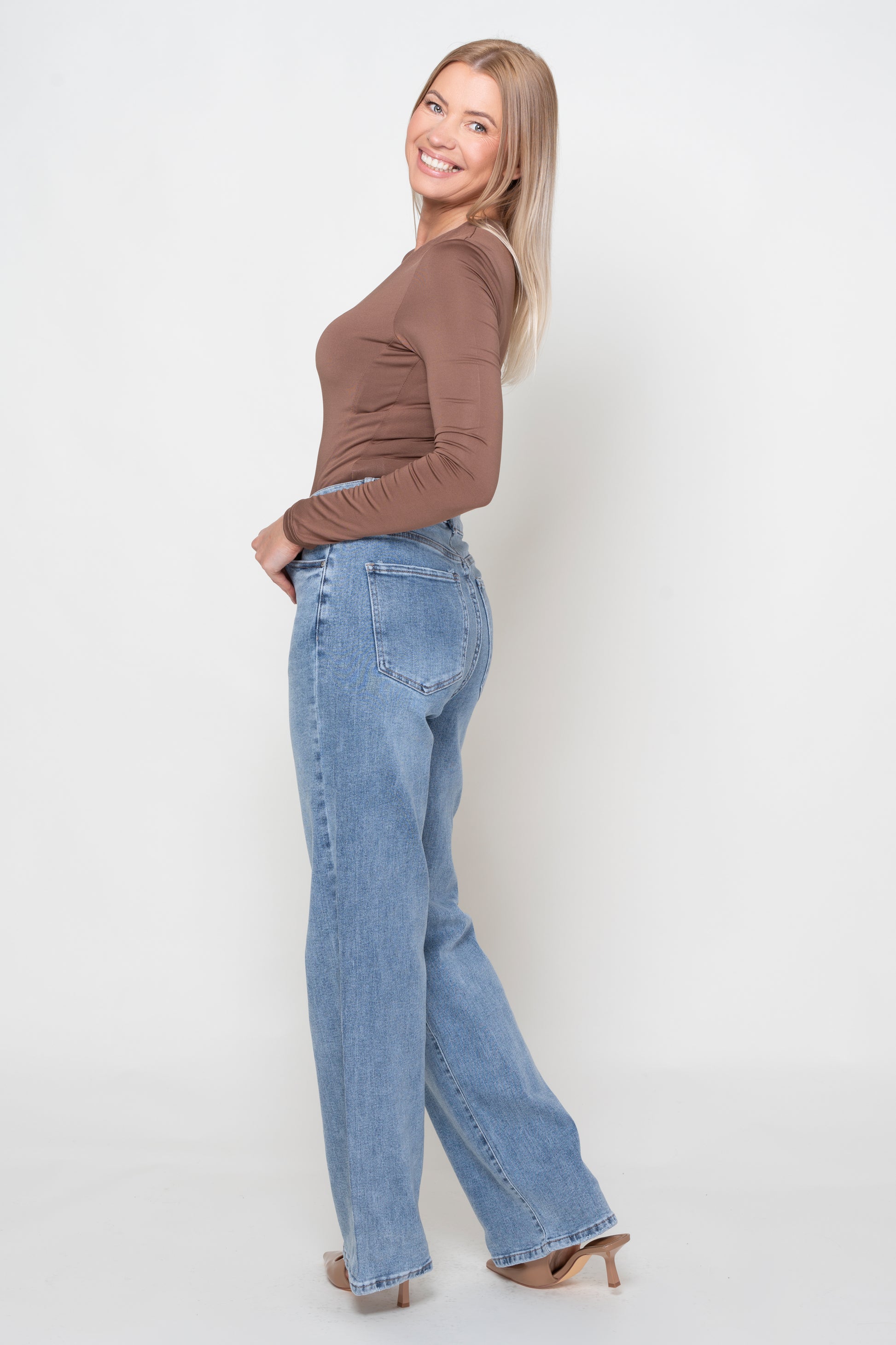 Jessie Light Blue High Rise Wide Leg Stretch Jeans
