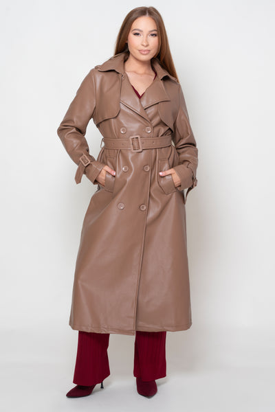 Kaffe Tan Pleather Trench Coat