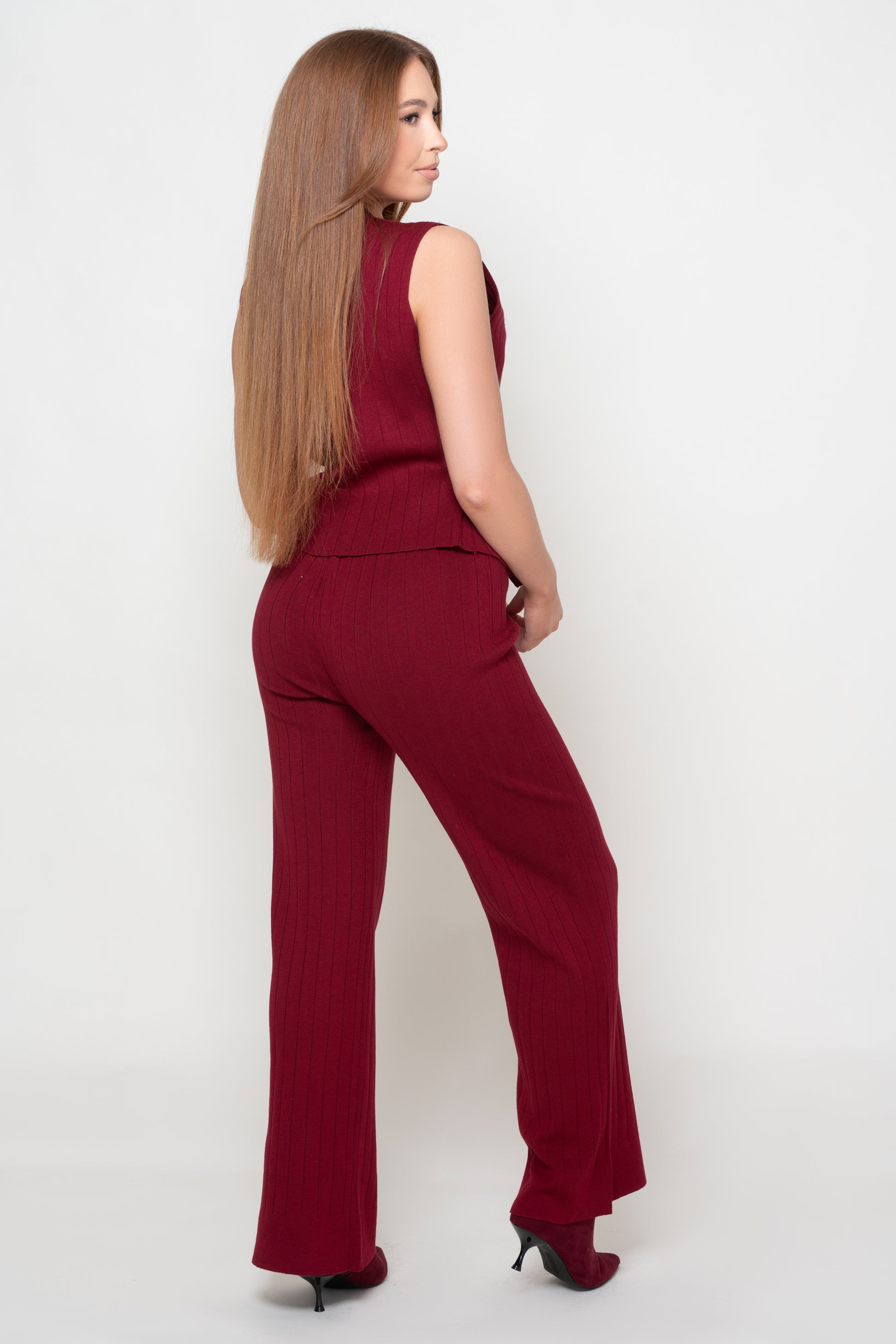 Meghan Wine Fine knit Waistcoat And Trouser Suit